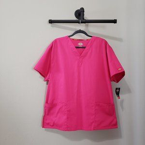 Dickies EDS NWT Hot Pink V-Neck Soft Modern Classic Scrub Top Large